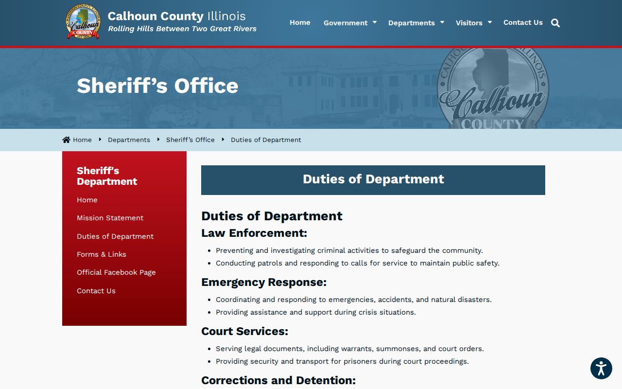 Calhoun County arrest lookup Sheriff detention duties
