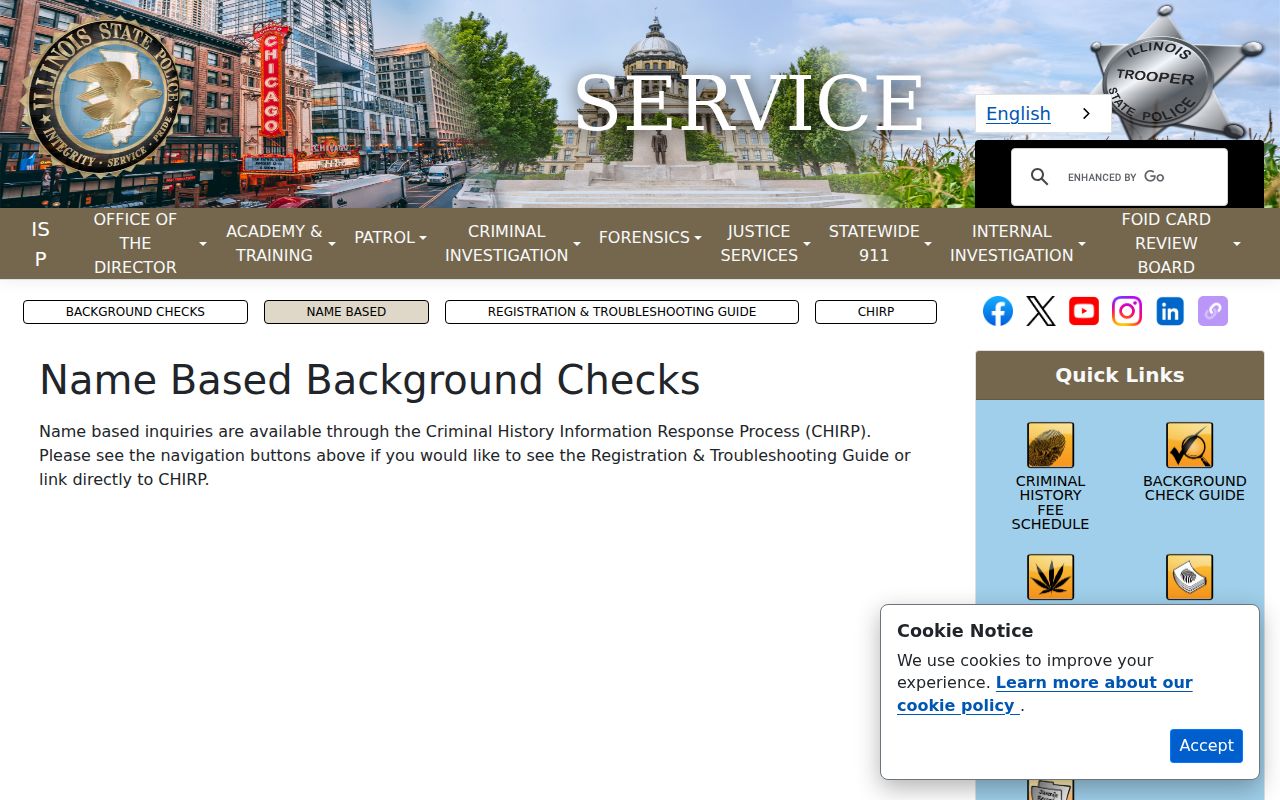 Illinois State Police name-based criminal history information page