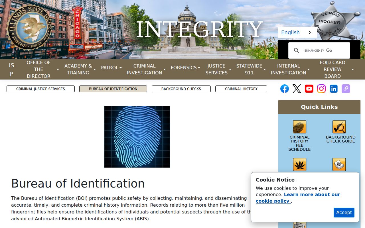 Illinois State Police Bureau of Identification criminal history overview