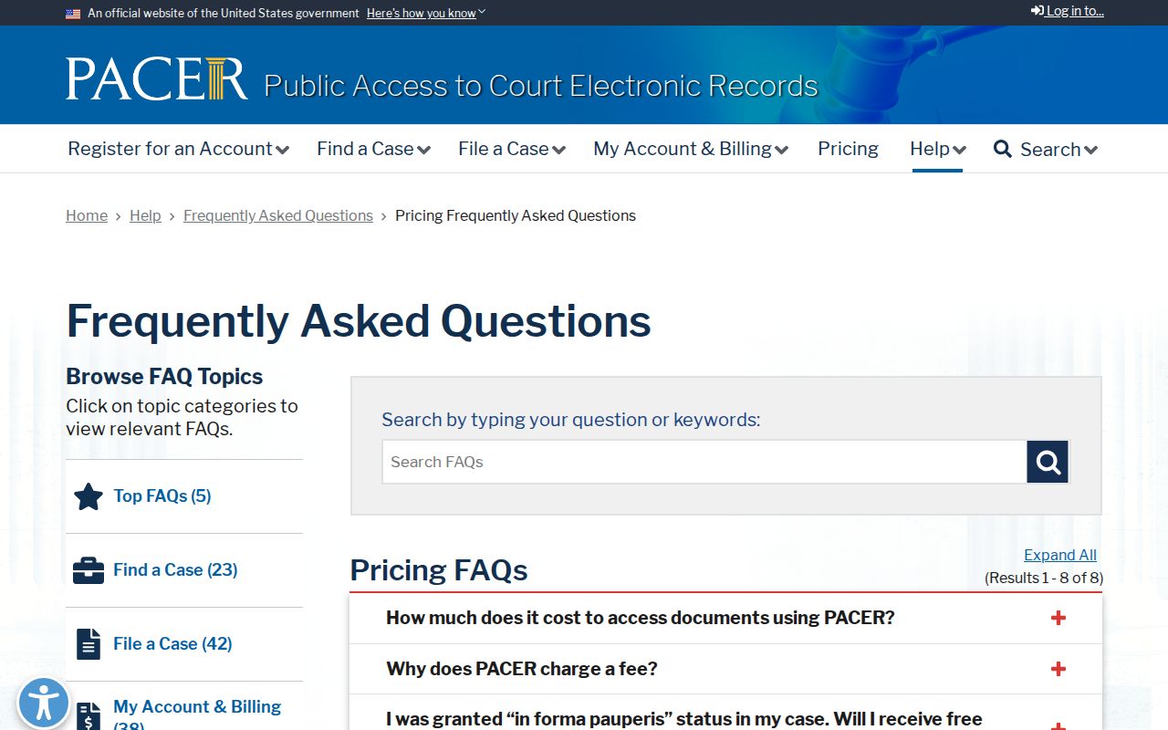 Calhoun County criminal court case PACER pricing