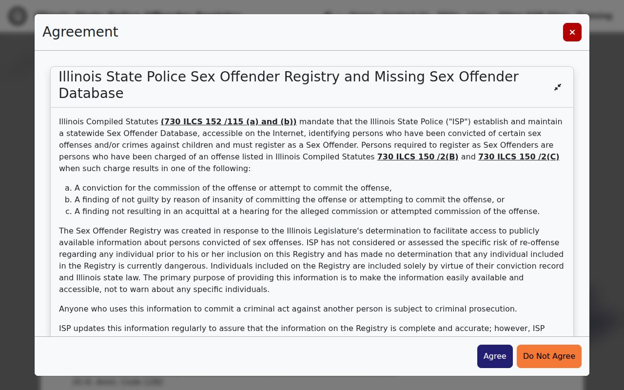 Illinois State Police Calhoun County sex offender registry search fields